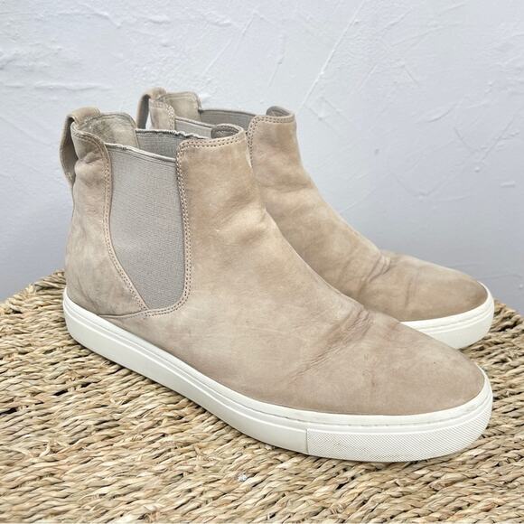 VINCE Suede Leather High Top Sneakers Womens Size 6.5 Scandi Beigecore Normcore - Picture 4 of 10